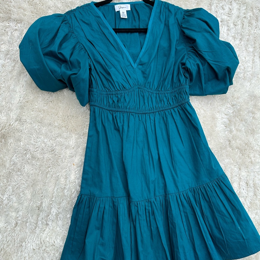 Teal Puff Sleeve Dress